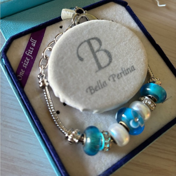 Bella Perlina Silver Bracelet with Blue/White/Silver Beads - Picture 14 of 15